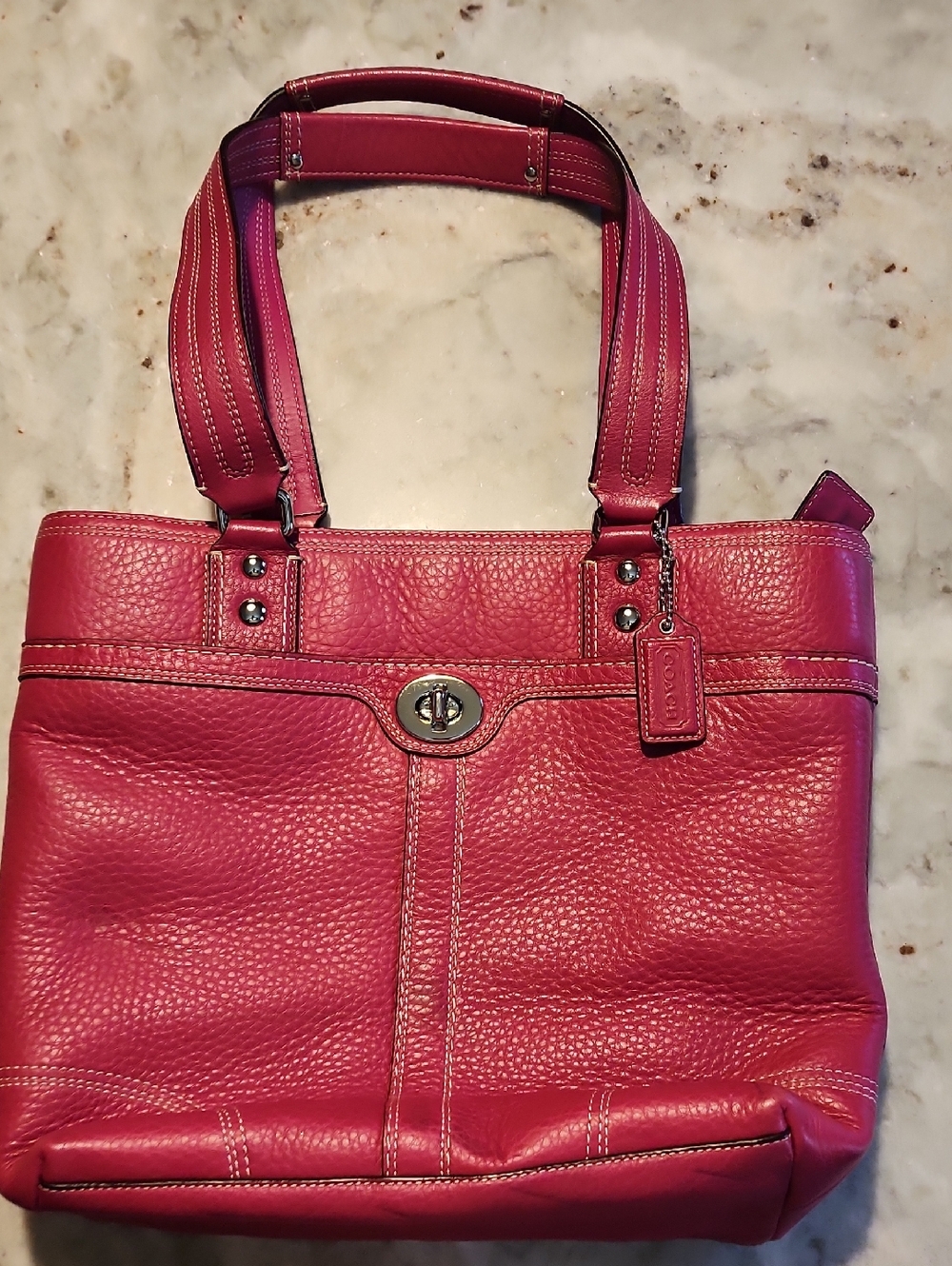 Coach Pebbled Leather Tote in Raspberry Pink Like New